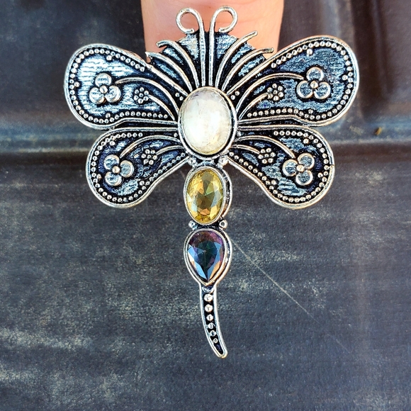 New Multi Gemstone 925 Silver Dragonfly Ring. - Picture 10 of 13